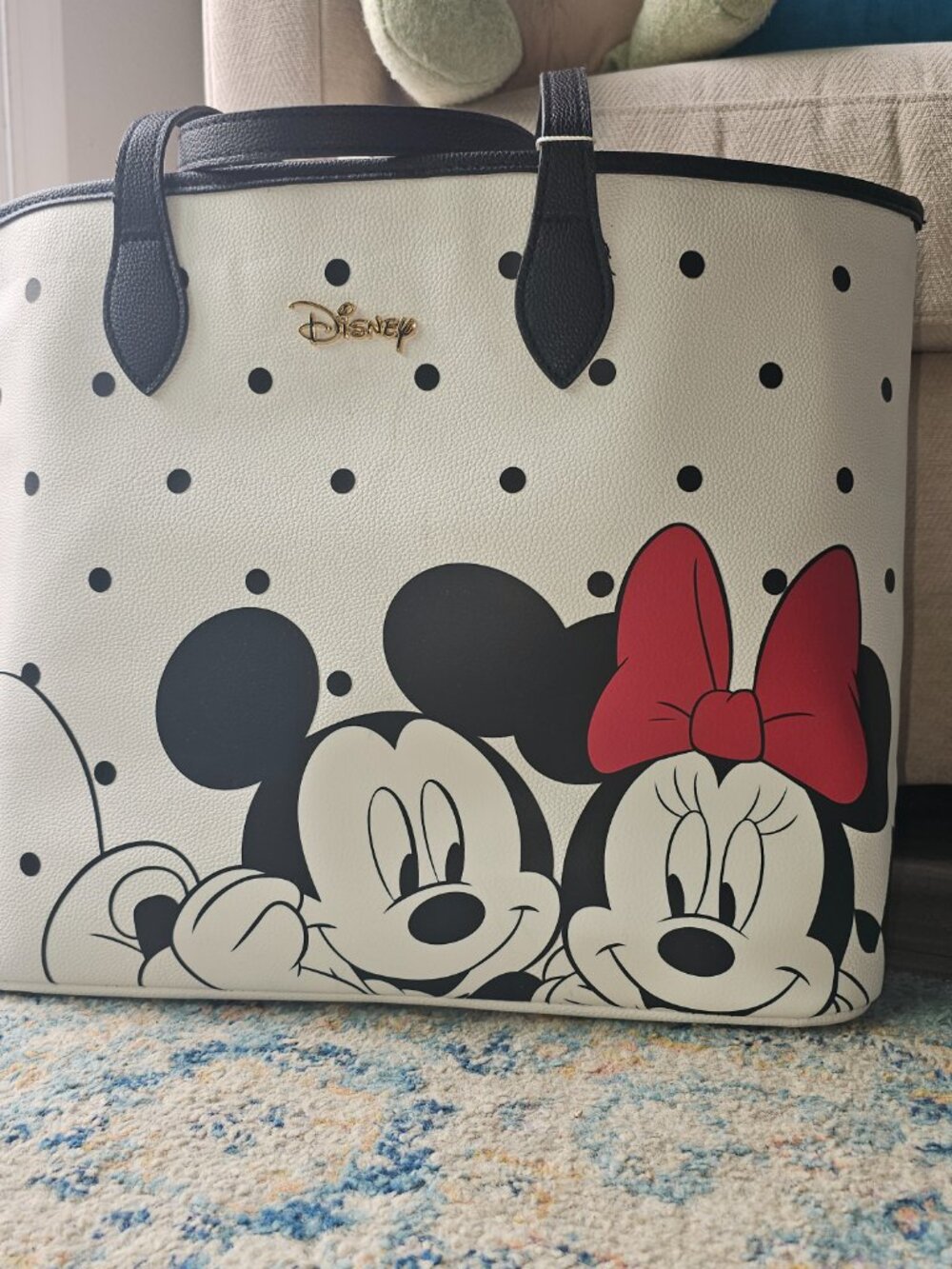 Disney Mickey & Minnie Mouse Faux Leather Large Polka Dot Tote Bag Primark NWT